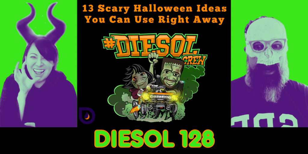 Zombified cartoon image of Brent & Ixchell with episode title name.