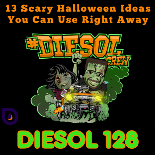 Zombified cartoon image of Brent & Ixchell with episode title name.